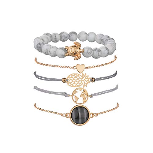 Conjunto Pulseras Mujer, Dsaren Apilable Pulsera Ajustable Circón Brazalete Conjunto Mujeres Accesorios de la joyería, Mejores Regalos para Ella (Piña y tortuga)