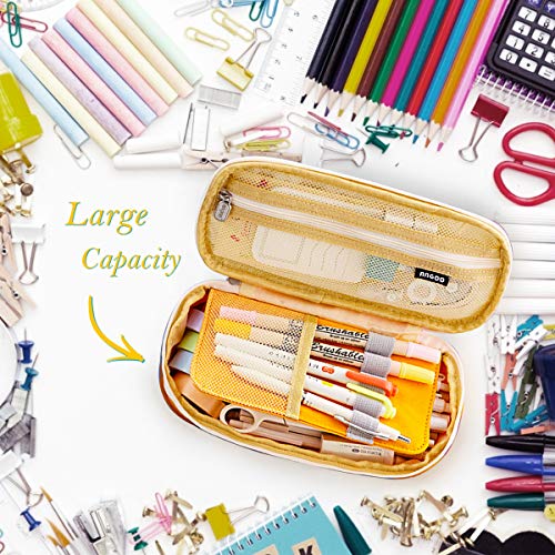 Coolzon Estuche Escolar Expandible, Estuches de Lápices de Gran Capacidad Estuche Organizador Portalapices Neceser Maquillaje para Niñas Niños Adolescentes Estudiantes Adultos, Amarillo