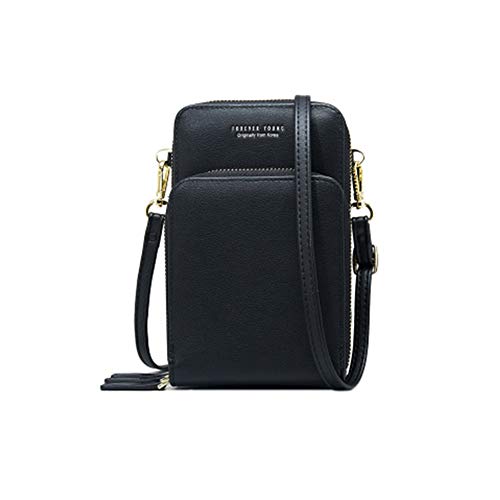 Coopay - Bolsa de hombro para mujer, 3 cremalleras, universal, Negro