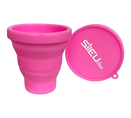 Copa Menstrual Sileu Cup Classic - 12 horas de protección sin fugas ni pérdidas - Según modelo puede escoger flexibilidad blanda normal rígida - Talla L Morado + Esterilizador Plegable Rosa