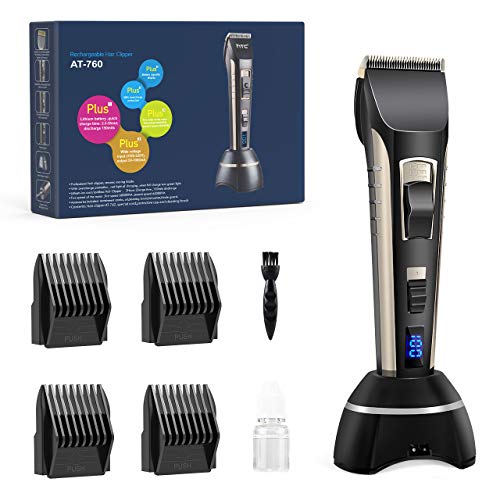 Cortapelos Hombre, Nivlan Cortapelos Profesional Recargable Motor Silencioso Cuchilla Cerámica, Máquina de Cortar Pelo Barba Inalámbrica Negro, Pantalla LCD, Recortador Pelo Barba Kit Familia