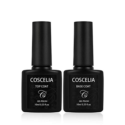 Coscelia Base Coat y Top Coat Semipermanente Esmalte Semipermanente de Uñas Gel UV LED Color 2pcs Kit de Manicura Soak off