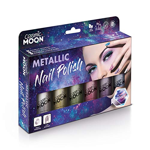 Cosmic Moon - Metallic Nail Polish - 14ml - For mesmerising metallic nails - Equipo de Caja - Incluye: Rosa, Dorado, Azul, Verde, Plata, Púrpura