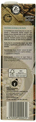 Costa Eco - Horchata de Chufa Ecológica, 6 x 1L