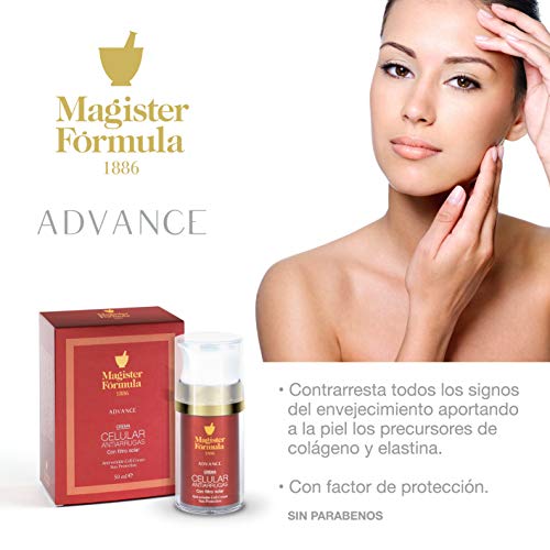 Crema Celular Antiarrugas 50 ml | Con Protector Solar SPF15 | Mujer y Hombre | Ácido Hialurónico | Antiedad, Antimanchas, Hidratante y Nutritiva | Día y Noche | Magister Fórmula