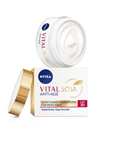 Crema protectora de soja Nivea Vital FPS 30 (50 ml), fórmula reafirmante con extracto de soja natural, cuidado hidratante con alta protección para arrugas