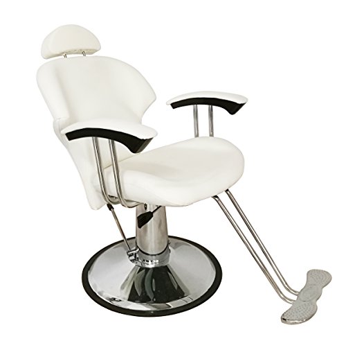 Crisnails - Sillón Profesional de Peluquería, 360º Giratoria con Base Fijo y Apoyapies de Metal, Altura Regulable, Asiento Suave y Cómodo de Material Piel (Blanco)