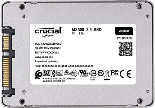 Crucial MX500 2TB CT2000MX500SSD1 Unidad interna de estado sólido-hasta 560 MB/s (3D NAND, SATA, 2.5 Pulgadas)