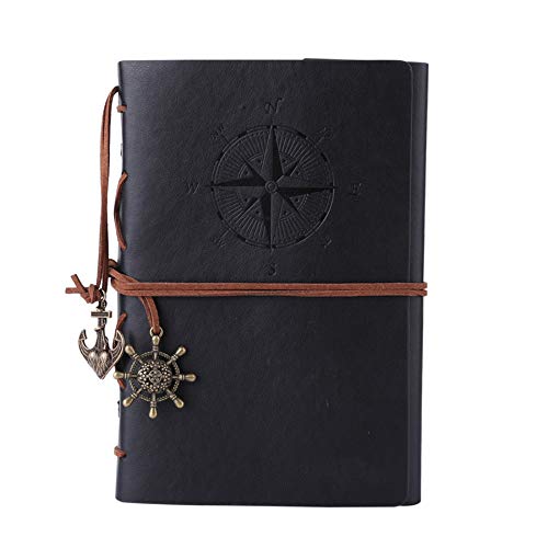 Cuaderno de piel Maleden, rellenable, hojas en blanco. , color negro