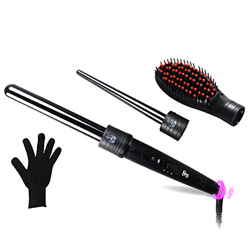 Curling Iron con PTC Ceramic Barrels Profesional Curling Tong Curling Varita LCD 150 ° C-210 ° C Control De Temperatura UK Plug (Negro)