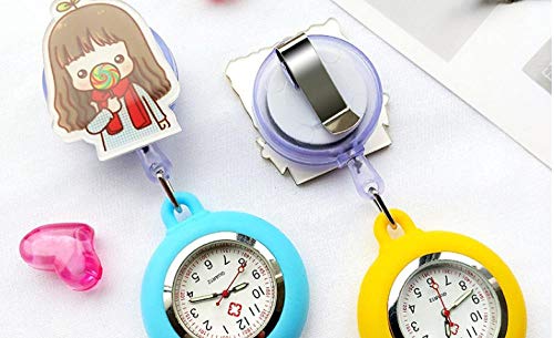 Cxypeng Relojes Bolsillo Médico Enfermera,Dibujos Animados Silicona telescópica Enfermera Colgando Reloj Doctor Cofre Mesa Estudiante Mesa-Fluorescente Amarillo,Reloj de Enfermera Fob