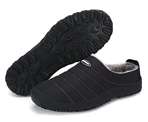 DAFENP Zapatillas de Casa para Hombre/Mujer,Unisex Zapatillas Fluff Antideslizantes Invierno Cálido Confortables Casa Interior/Intemperie,XZ322-black-EU45