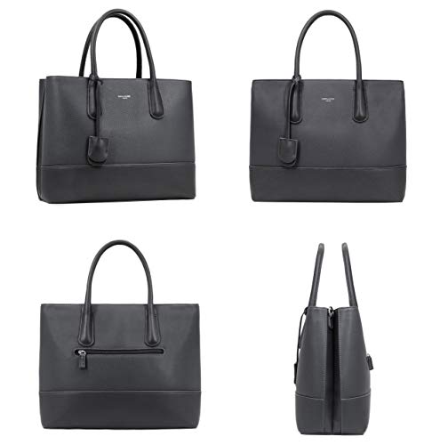 David Jones - Bolso de Mano Grande Mujer - Shopper Tote Bag Señora Trabajo Negocios Cuero Genuino PU - Bolsos Hombro Bandolera Piel Múltiples Bolsillos - Maletín Satchel Oficina Elegante - Gris Oscuro