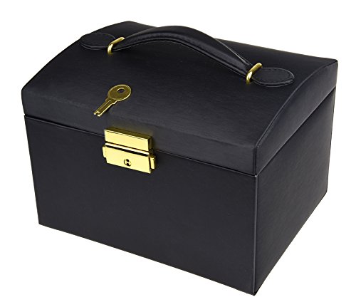 DCCN Jewellery Box Estuche de cosméticos Caja de Almacenamiento de joyería de Cuero de PU de Tres Capas con Espejo y Cerradura, Regalo para niñas o Mujeres(Negro)