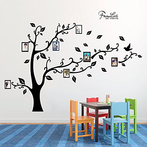 decalmile Gran Vinilo Árbol Pegatinas de Pared DIY Marco de Fotos Familiares Decoración del Hogar para Sala de Estar Dormitorio (Negro)