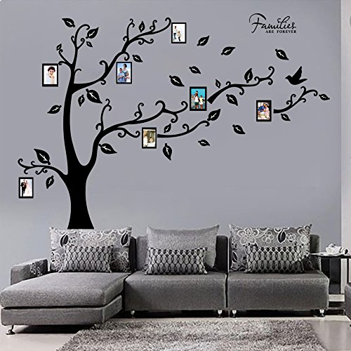 decalmile Gran Vinilo Árbol Pegatinas de Pared DIY Marco de Fotos Familiares Decoración del Hogar para Sala de Estar Dormitorio (Negro)