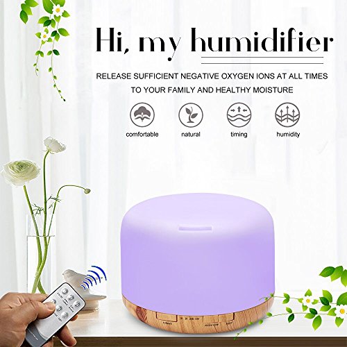 Decdeal - 500ml Humidificador Ultrasónico de Aire con Mando a Distancia, Lámpara Difusora de Aromas Aceite Esencial Aromaterapia Mist Maker