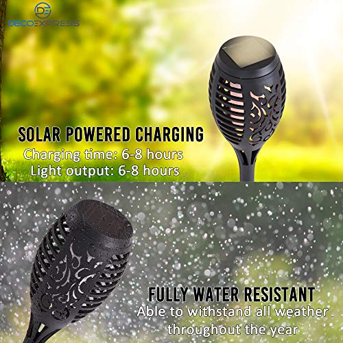 Deco Express Luces Solares Led Exterior Jardin, Pack de 6 Antorchas Solares Exterior Con Efecto Llama, Lampara Solar Recargable, Decoracion Jardin Patio Terraza Fiestas