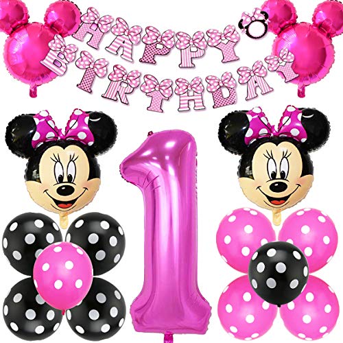 Decoraciones de cumpleaños de Mickey Mouse, BESTZY Globos número para la Fiesta Temática de Mickey Mouse Artículos de Fiesta de Mickey y Minnie para Primer Cumpleaños（Rosa Roja）