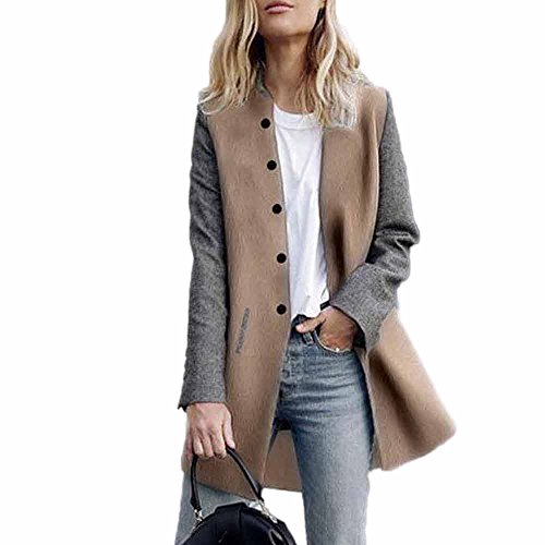 DEELIN Moda Casual De La Mujer De Manga Larga Costura De Lana Abrigo Largo Chaqueta-Cardigan Chaqueta De Abrigo Dama SuéTer (S, Gris)