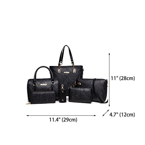 DEERWORD Para mujer Carteras de mano Bolsos bandolera Bolsos bolera Bolsos maletín Cuero 3pcs Set Fekete