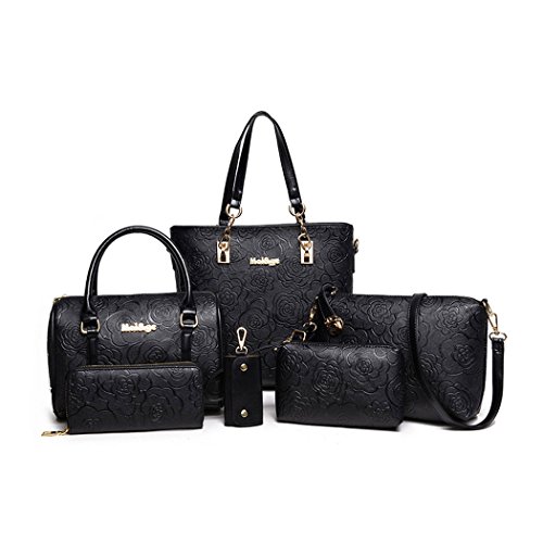 DEERWORD Para mujer Carteras de mano Bolsos bandolera Bolsos bolera Bolsos maletín Cuero 3pcs Set Fekete