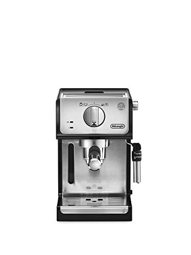 De'longhi - Cafetera de Bomba Tradicional para Espresso y Cappuccino, Admite Café Molido y Monodosis, 2 Tazas Simultáneamente, Depósito de Agua de 1.1 l, 1100 W, ECP 35.31, Negro y Plata