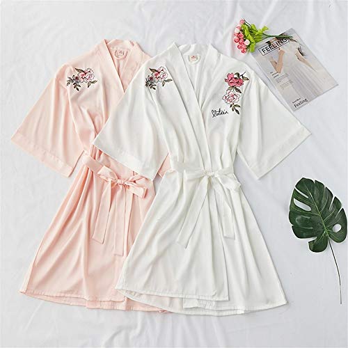 DER Comodidad y Ocio. Vestido de Novia camisón de Maquillaje Albornoz Bordado Camisón del Servicio a Domicilio Pijamas para bañarse en casa (Color : Pink, Size : L)