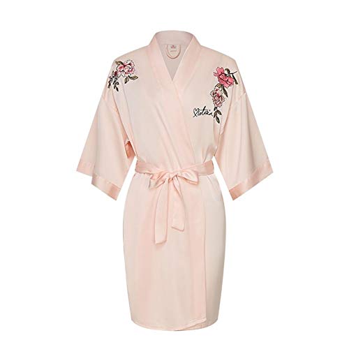 DER Comodidad y Ocio. Vestido de Novia camisón de Maquillaje Albornoz Bordado Camisón del Servicio a Domicilio Pijamas para bañarse en casa (Color : Pink, Size : L)