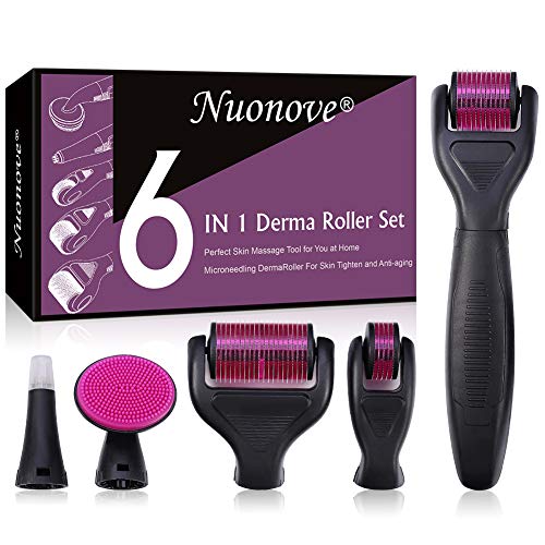 Derma Roller, Microneedle Derma Roller, Rodillo Agujas, 6 en 1 Derma Roller reducir arrugas, cicatrices, celulitis, pérdida de cabello, antiarrugas,estrías para usar en cara, ojos, cuerpo