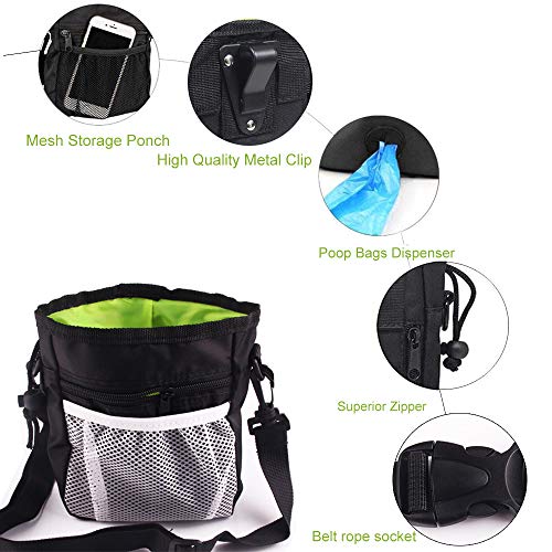 DERU Bolsa de Entrenamiento para Perros, Bolsa para Entrenamiento Portátil, Bolsa para Golosinas para Mascota, Bolsa Premios Perro Resistente Al Agua con Dispensador de Bolsa Caca(Negro)