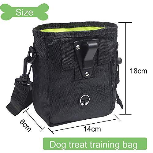 DERU Bolsa de Entrenamiento para Perros, Bolsa para Entrenamiento Portátil, Bolsa para Golosinas para Mascota, Bolsa Premios Perro Resistente Al Agua con Dispensador de Bolsa Caca(Negro)