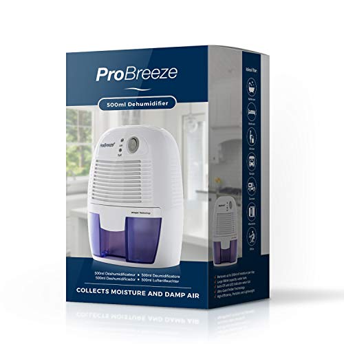 Deshumidificador Compacto y portátil Pro Breeze™, 500 ml, Protege Frente a la Humedad, la Suciedad y el Moho en casa, en la Cocina, en dormitorios, caravanas, oficinas y garajes