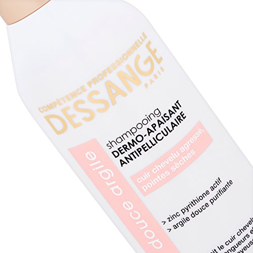 Dessange Champú anticaspa dermocalmante con arcilla rosa para cuero cabelludo dañado o puntas secas, 250 ml, lote de 2