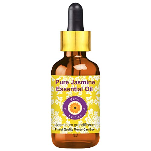 Deve Herbes Pure Jasmine Essential Oil (Jasminum grandiflorum) con cuentagotas de vidrio 100% de grado terapéutico natural vapor destilado 2ml (0.06 oz)