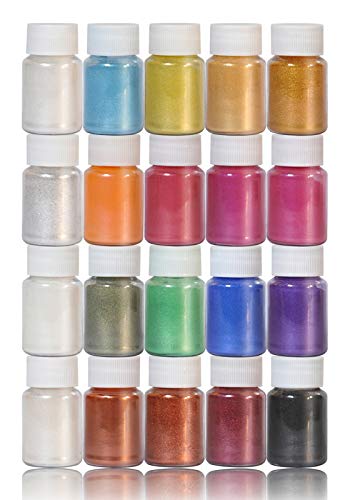 DEWEL Mica en Polvo,Pigmentos para Resina Epoxi/Slime/Uñas/Jabones/Pinturas - Nacarada 20 Colores,10 g