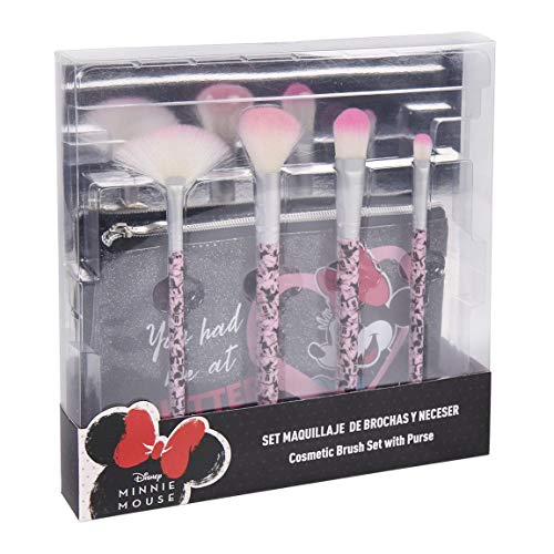 Disney Minnie Mouse Juego de Brochas de Maquillaje, Incluye Neceser y Brochas, Set de Belleza para Niñas, Adolescentes y Mujeres, Regalo Cumpleaños Navidad para Niñas!