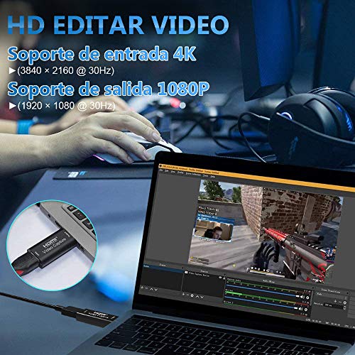 DIWUER Capturadora de Video HDMI, 4K HDMI a USB 2.0 Convertidor Video Audio, HDMI Vídeo Game Capture 1080P 30FPS para Edite Video/Juego/Transmisión/Enseñanza en línea