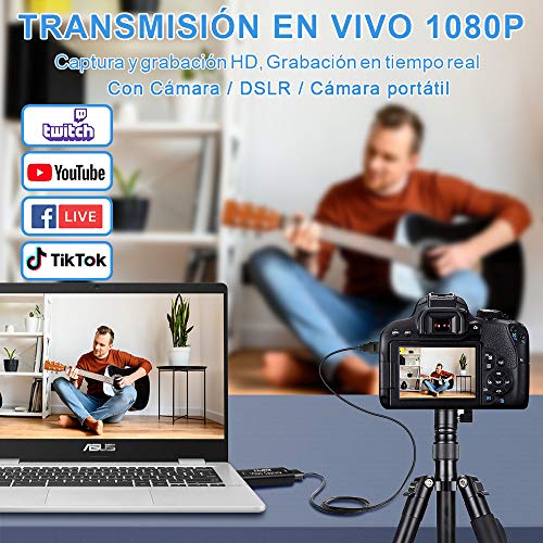 DIWUER Capturadora de Video HDMI, 4K HDMI a USB 2.0 Convertidor Video Audio, HDMI Vídeo Game Capture 1080P 30FPS para Edite Video/Juego/Transmisión/Enseñanza en línea