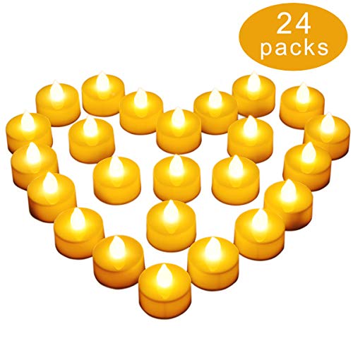 Diyife Vela LED, [24 PC] Luces de Té sin Llama Velas Led de Té Velas Eléctricas con Baterías [Amarillas Cálidas] Día de San Valentín, Halloween, Navidad, Decoración de Cumpleaños