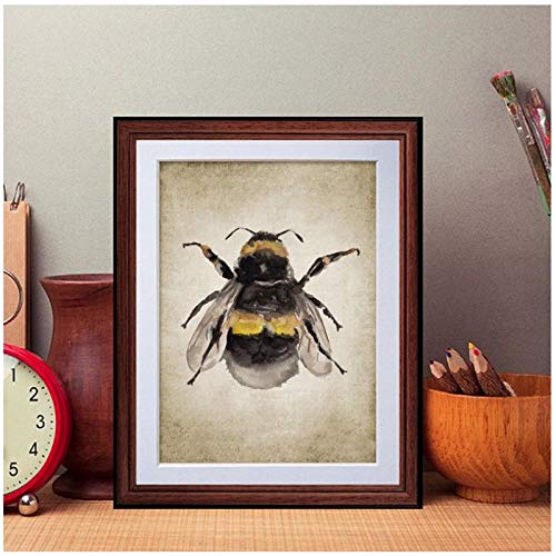 DLFALG Bumble Bee Pintura de acuarela Impresión Insecto Naturaleza Granja Arte de la pared Imagen Entomología Póster Artístico Decoración de la pared de la habitación de los niños 40x50cm sin marco