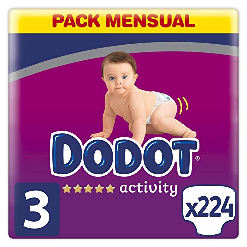 Dodot Activity pañales talla 3, 224 pañales, 6-10 kg, pañales con ajuste más resistente