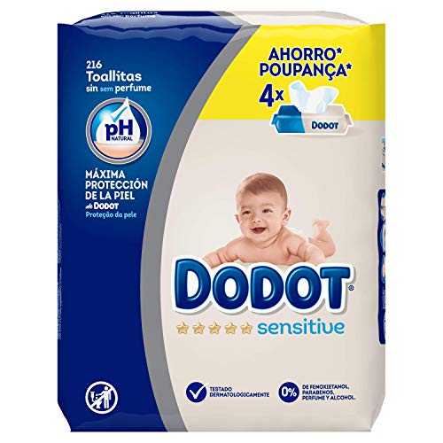 Dodot Toallitas para Bebé Sensitive - Paquete de 4 x 54 Toallitas - Total: 216 Toallitas