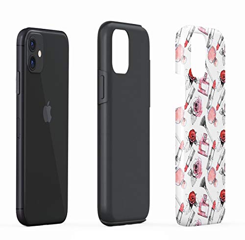 DODOX Soft Red Rose Blossom & Parfume Pattern Case Cover Compatible with iPhone 11 Silicone Inner & Outer Hard PC Shell 2 Piece Hybrid Armor