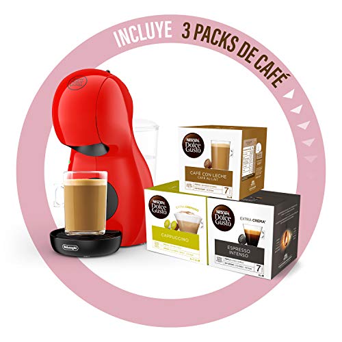 Dolce Gusto Piccolo XS EDG210.R - Cafetera de cápsulas con 15 bares de presión, 0.8L, con tres packs de café, color rojo