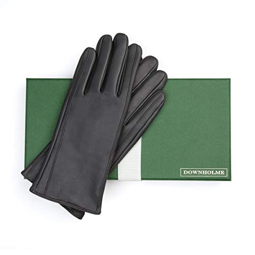 Downholme Guantes de Piel con Forro de Cachemira – Guantes Clásicos – Guantes de Invierno para Mujer (Negro, M)