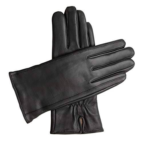 Downholme Guantes de Piel con Forro de Cachemira – Guantes Clásicos – Guantes de Invierno para Mujer (Negro, M)