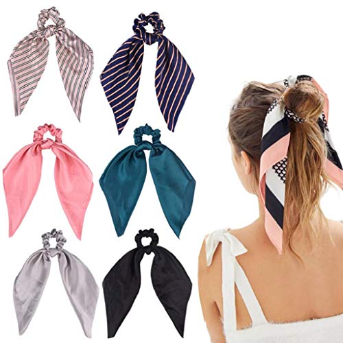 DRESHOW 6 PCS Scrunchies de pelo Bandas de Pelo de Seda Elástica de Satén Ponytail Holder Scrunchy Ties Accesorios de época para Mujeres Niñas