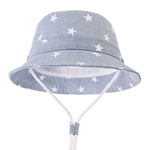 DRESHOW - Gorro para bebé para protegerlo del sol, unisex, con correa para la barbilla, UPF 50+ Estrella Azul Claro 12-24 Meses