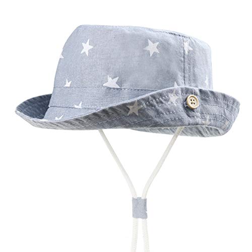 DRESHOW - Gorro para bebé para protegerlo del sol, unisex, con correa para la barbilla, UPF 50+ Estrella Azul Claro 12-24 Meses